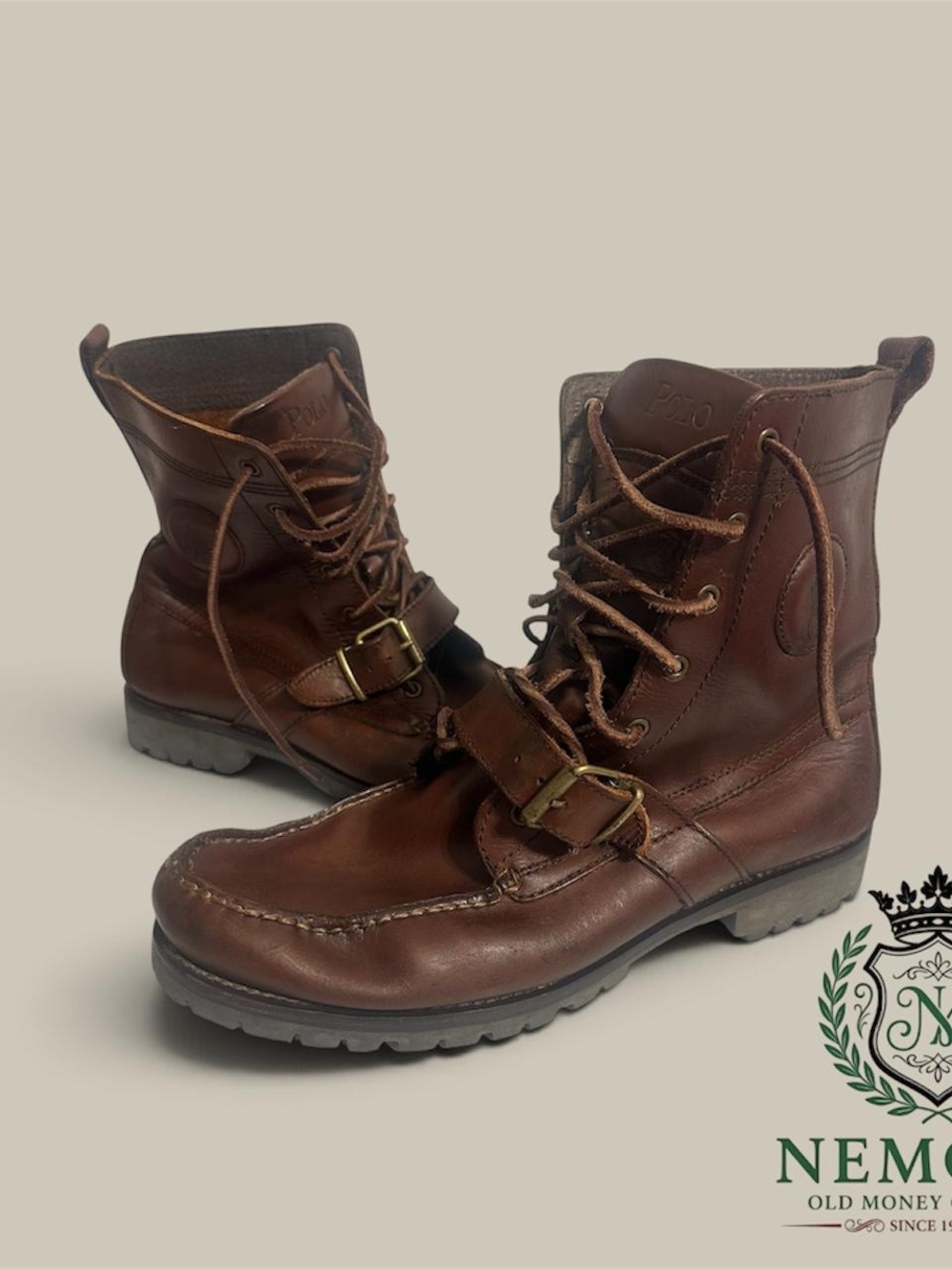 Polo by Ralph Lauren Men's Dark Brown Leather Lace-Up Moc Toe Boots - Picture 3 of 3